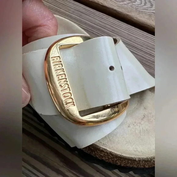 BIRKENSTOCK MADRID BIG BUCKLE SLIDE SANDALS NATURAL LEATHER PATENT Sz 36 (5-5.5) - Picture 10 of 11